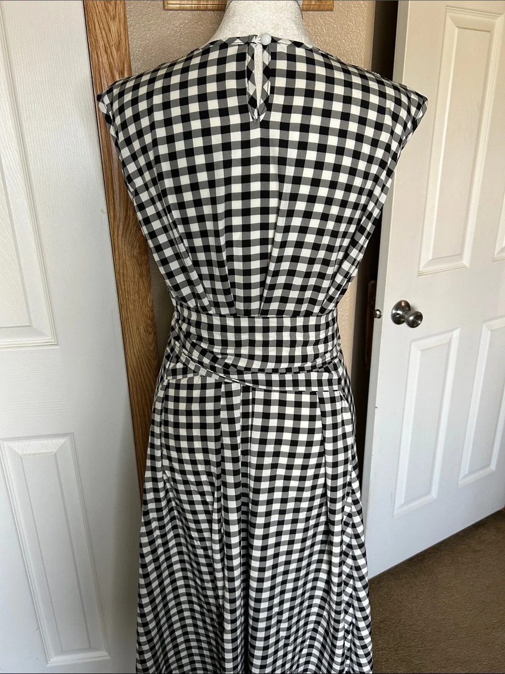 GINGHAM Black and White Maxi Dress with Waist Tie - Picture 8 of 10